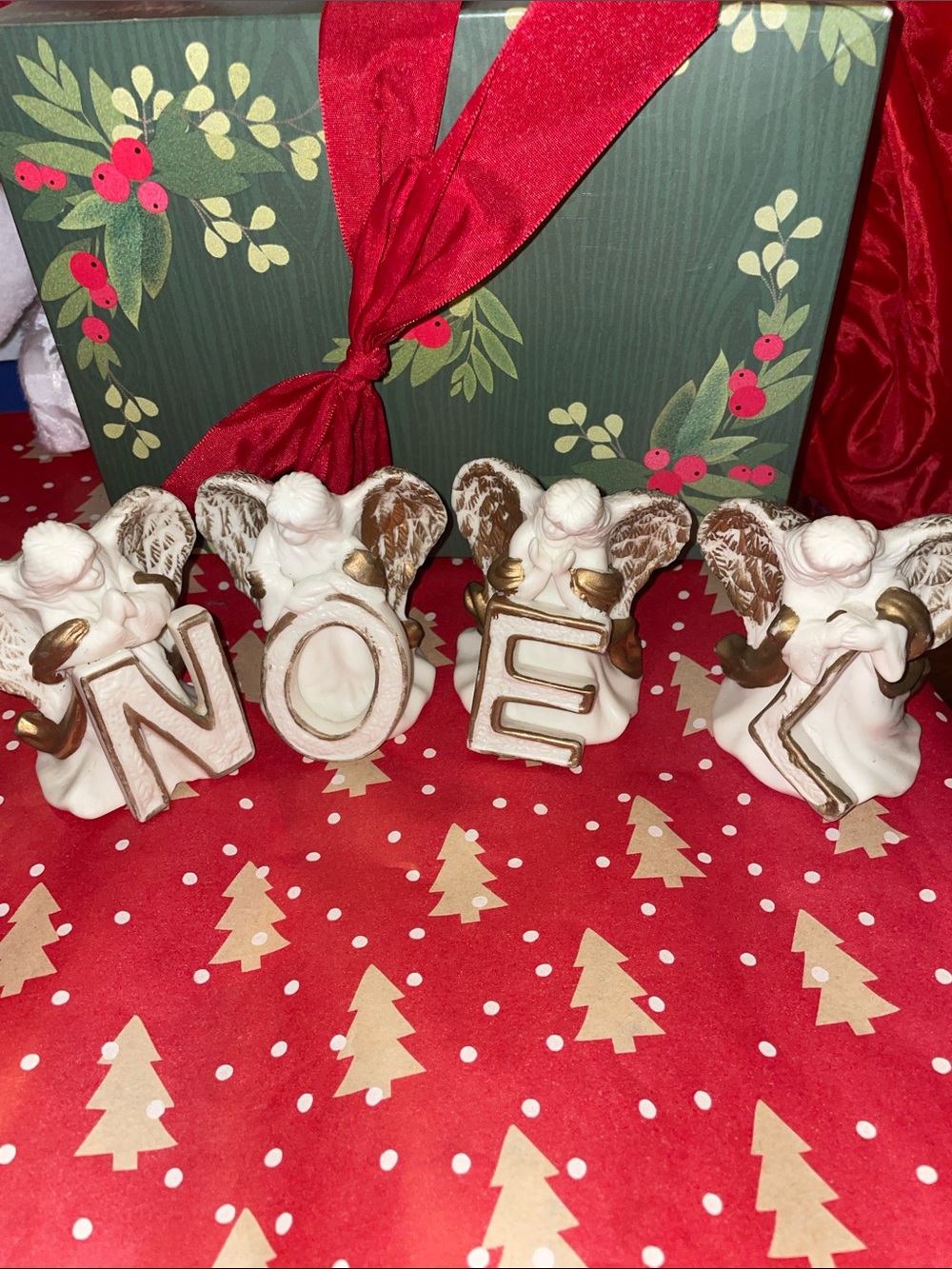 Christmas Angels NOEL Hand Painted Christmas Display 4 Pieces